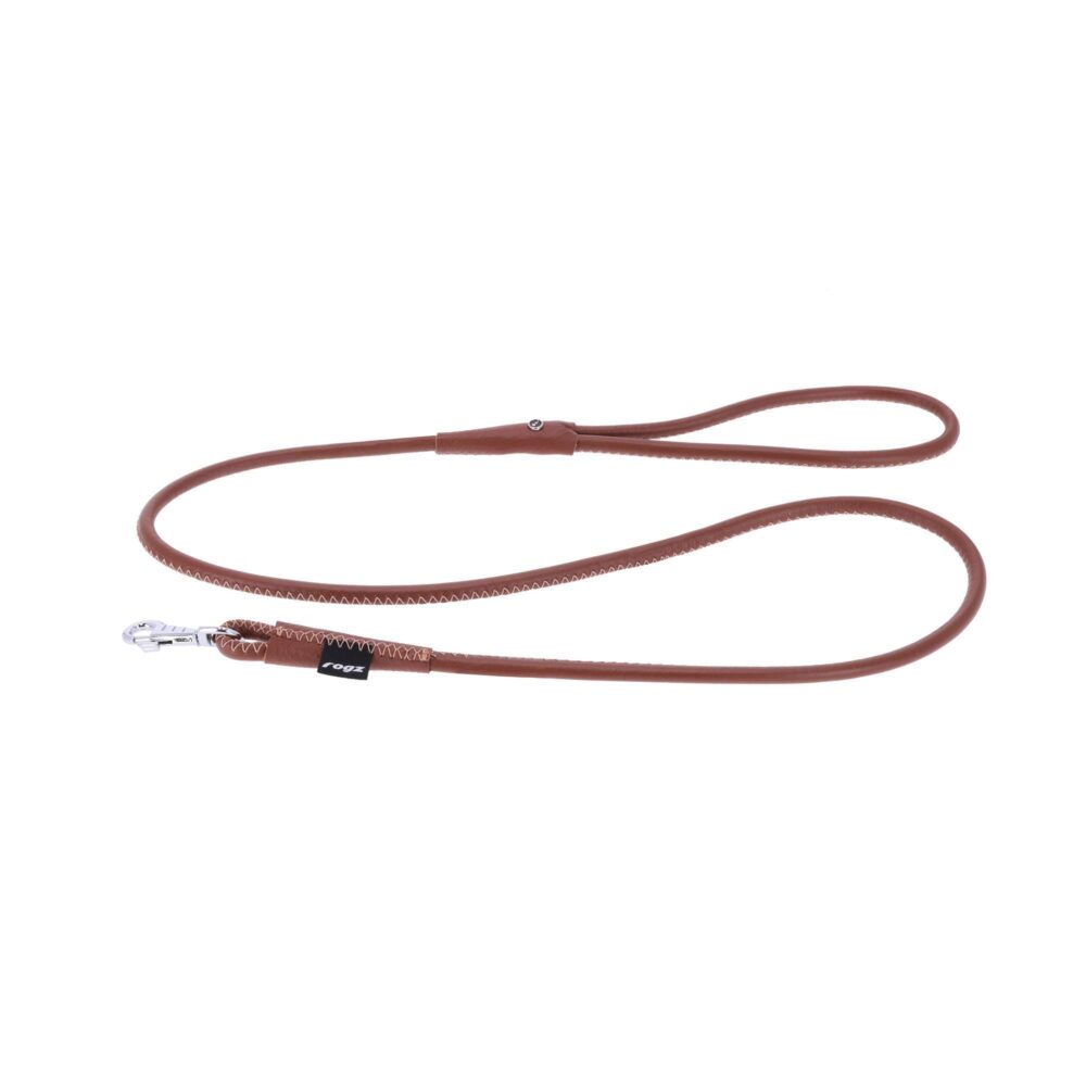 Rogz Round Classic dog leash in brown leather