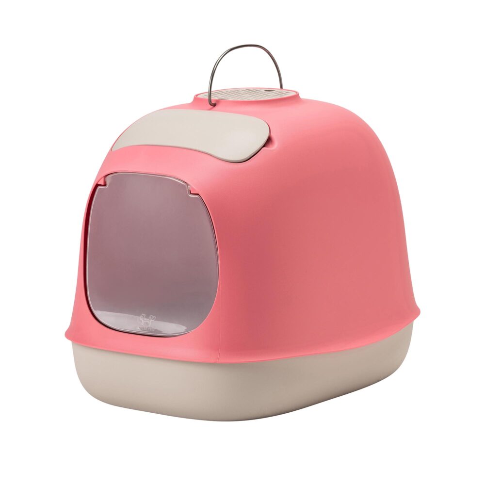 United Pets Minù litter box with hood in pink and grey