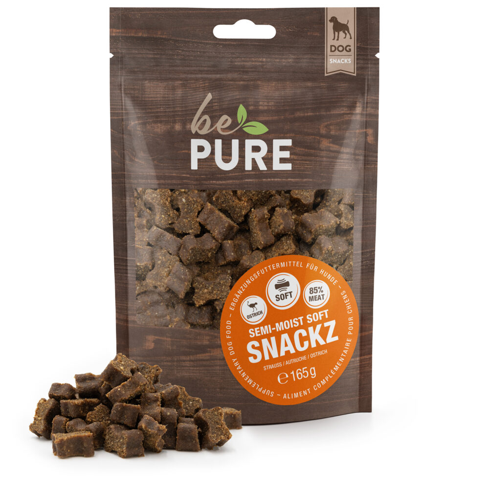 bePure Semi-Moist Soft Snackz mit Strauss Semi-Moist Futter für Hunde