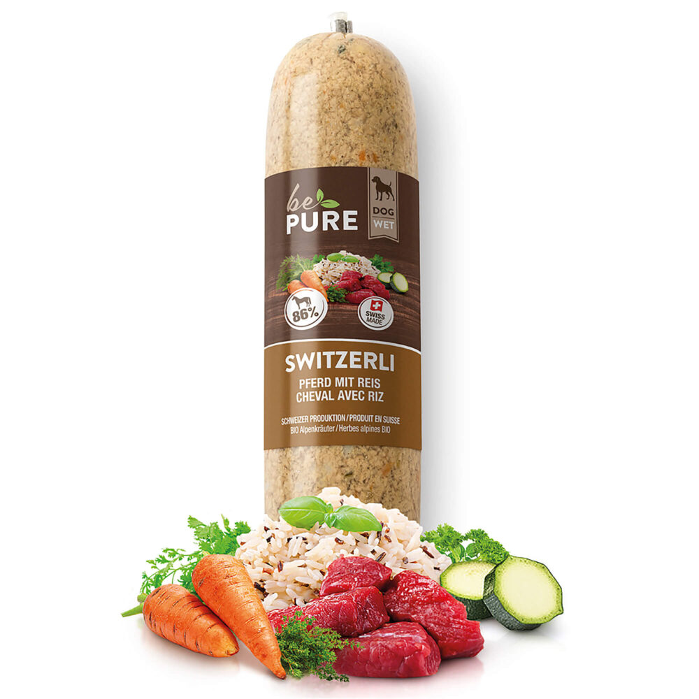 bePure Switzerli mit Pferd und Reis Nassfutter für Hunde
