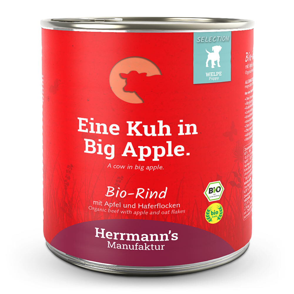 Herrmann's Selection Puppy Bio Rind mit Apfel und Haferflocken Nassfutter für Hunde