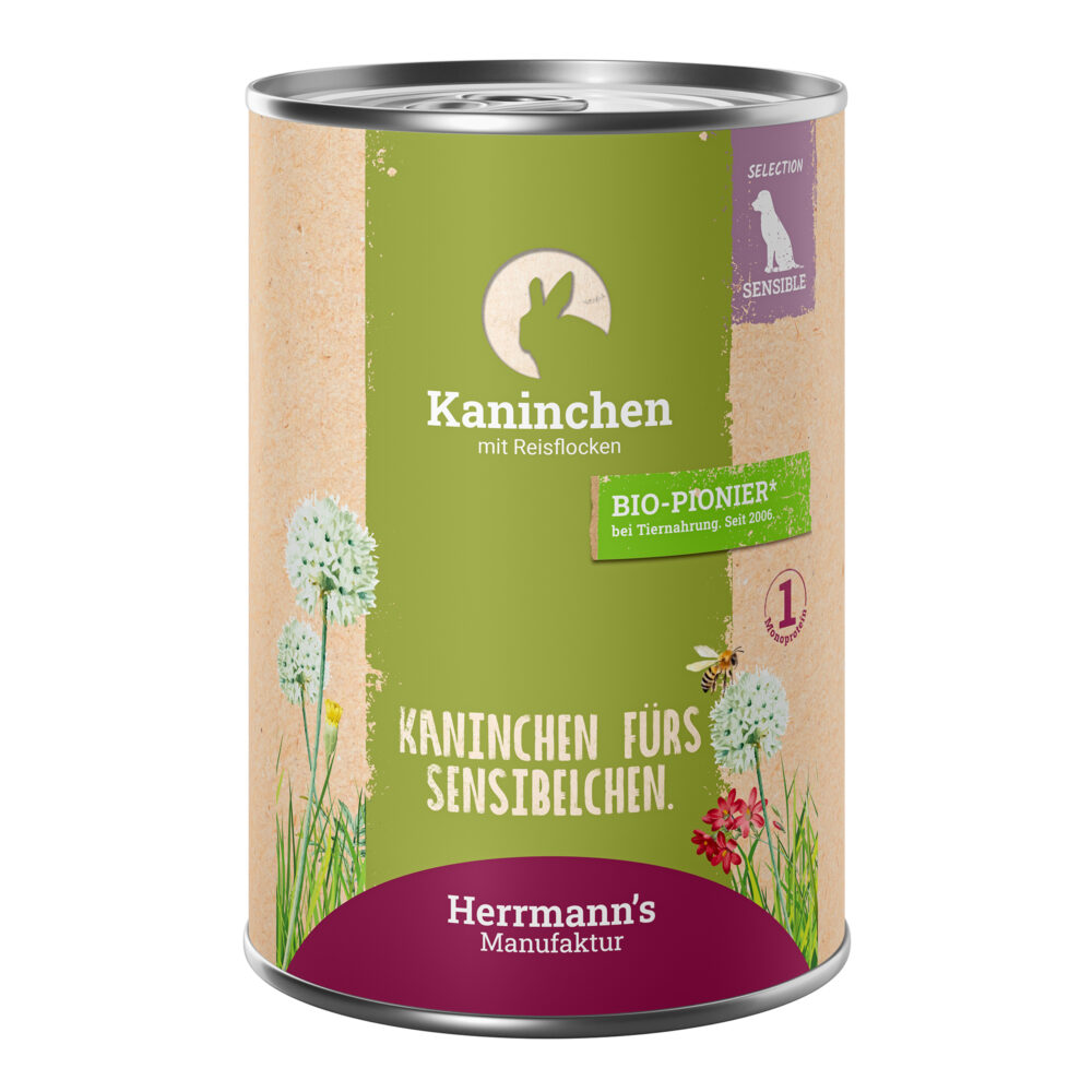 Herrmann's Kaninchen mit Reisflocken Nassfutter für Hunde