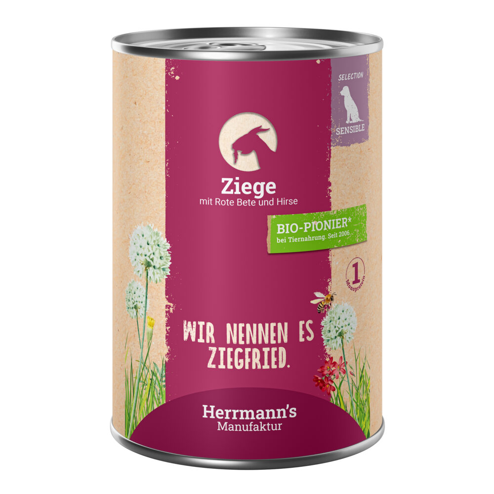 Herrmann's Ziege mit rote Beete und Hirse Nassfutter für Hunde