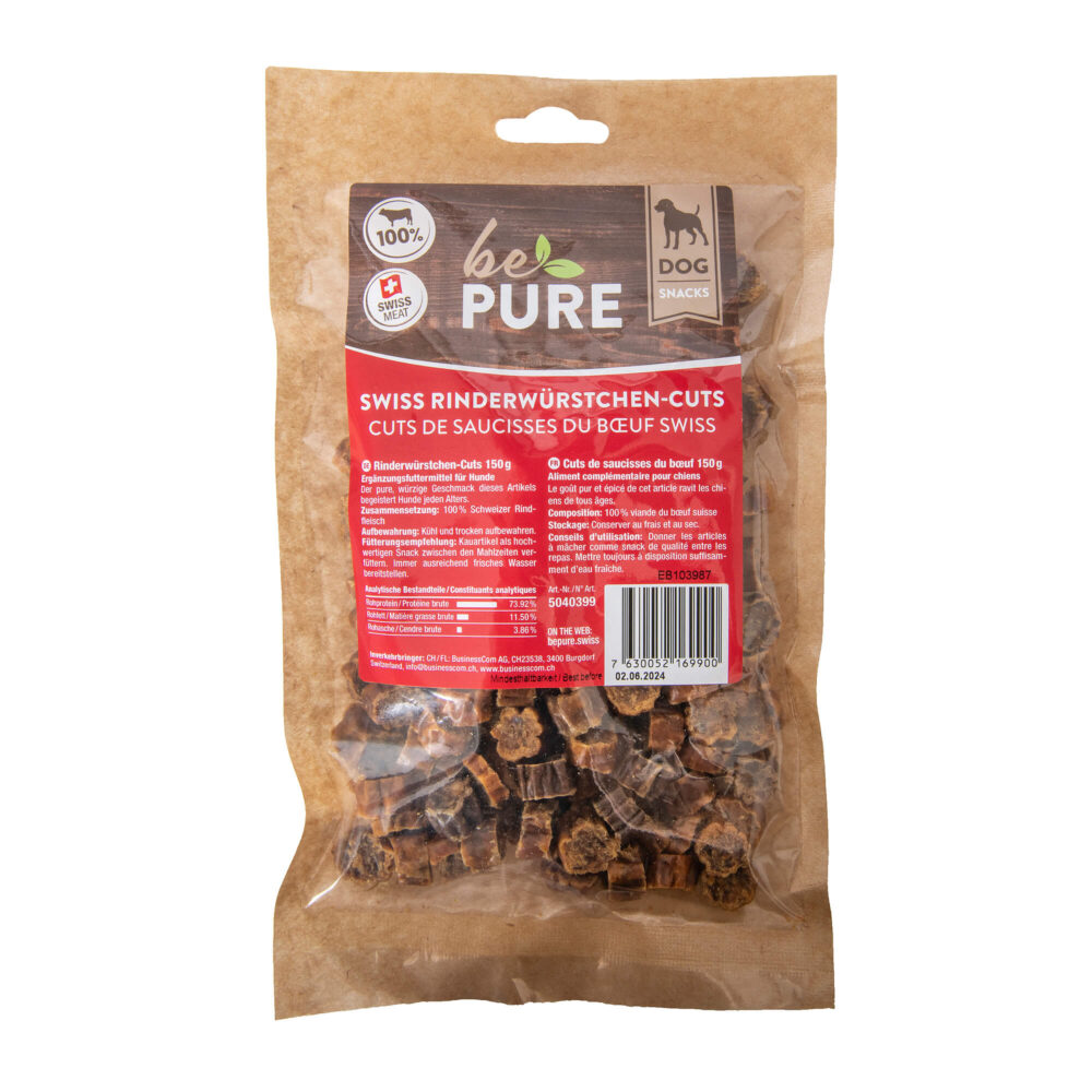 bePure Swiss Rinderwürstchen-Cuts Kauartikel für Hunde