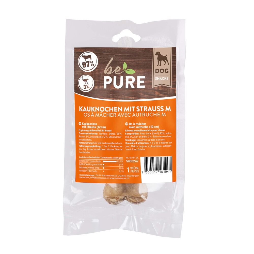 bePure Hautknochen Strauss Kauartikel für Hunde