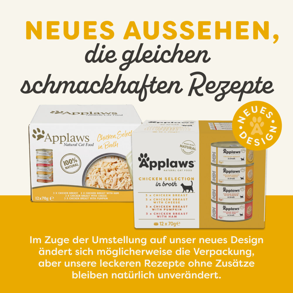 Applaws Multipack mit Hähnchenbrust, Käse, Kürbis und Schinken Nassfutter für Katzen