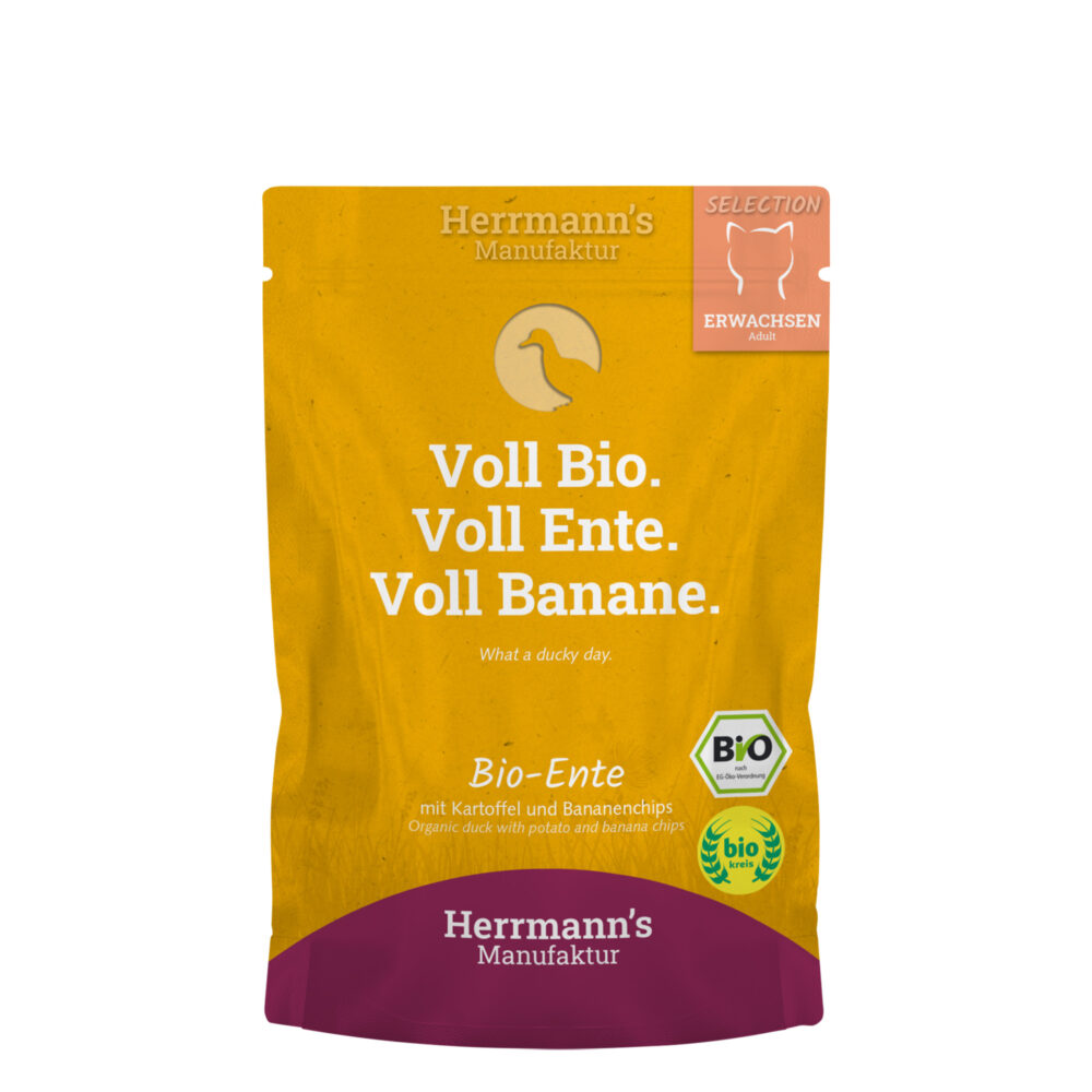 Herrmann's Bio Ente mit Kartoffeln und Bananenchips Nassfutter für Katzen