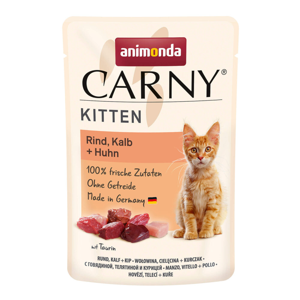 Carny Kitten Rind, Kalb und Huhn Nassfutter für Katzen